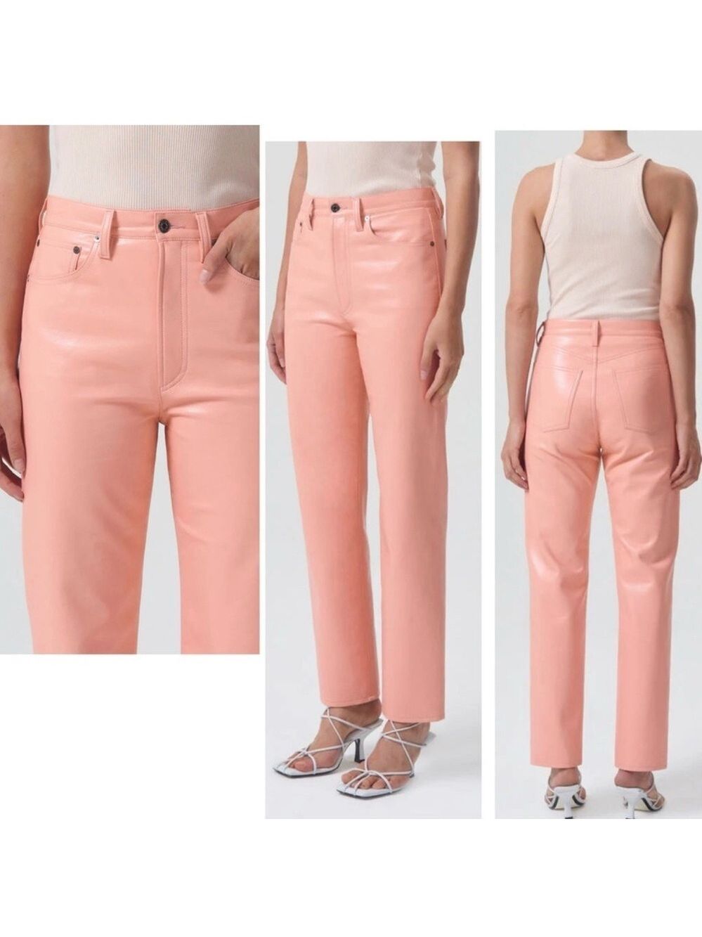 Agolde peach pink Pleather 90's Pinch Waist straight leg pants Faux leather